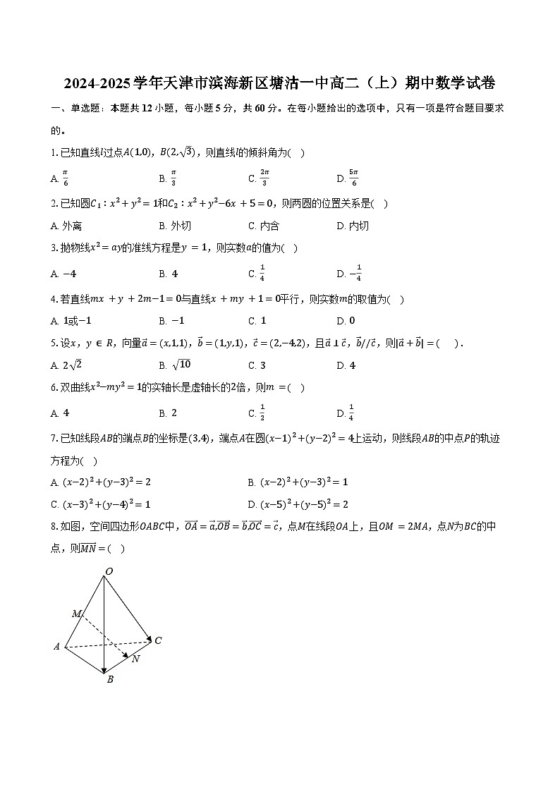 2024-2025学年天津市滨海新区塘沽一中高二(上)期中数学试卷(含答案)第1页