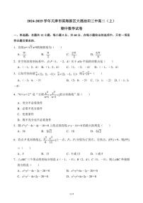 2024～2025学年天津市滨海新区大港油田三中高二(上)期中数学试卷(无答案)