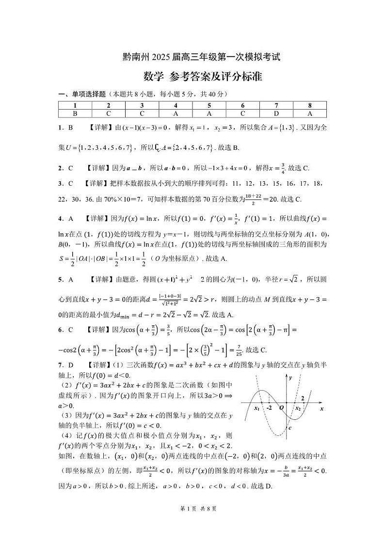 黔南州2025届高三年级第一次模拟考试-数学-参考答案第1页