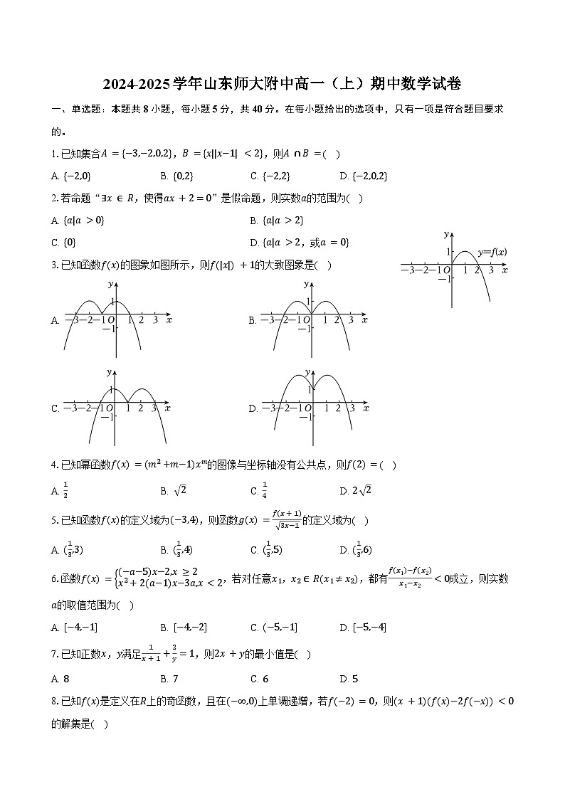2024-2025学年山东师大附中高一(上)期中数学试卷(含答案)第1页