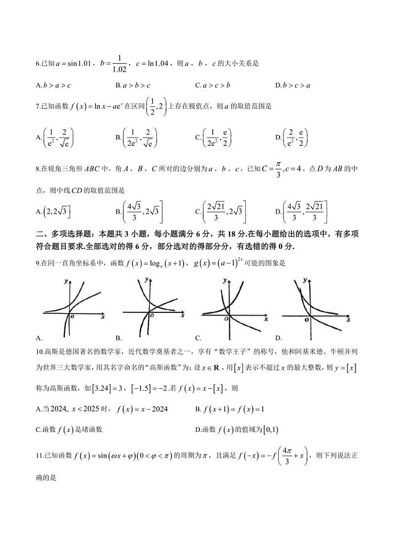 2025届内蒙古赤峰市高三(上)11月模拟数学试卷(含答案)第2页