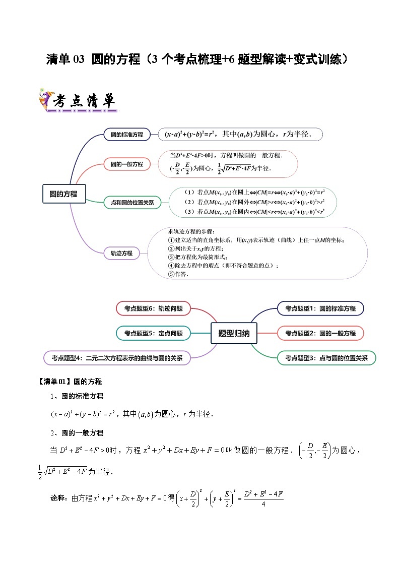 03 圆的方程(清单 导图 考点 题型 变式 )-2024-2025学年高二数学上学期期末考点(苏教版2019)(解析版)第1页