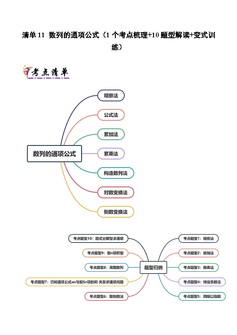 清单11 数列的通项公式(清单 导图 考点 题型 变式 )-2024-2025学年高二数学上学期期末考点(苏教版2019)(原卷版)第1页