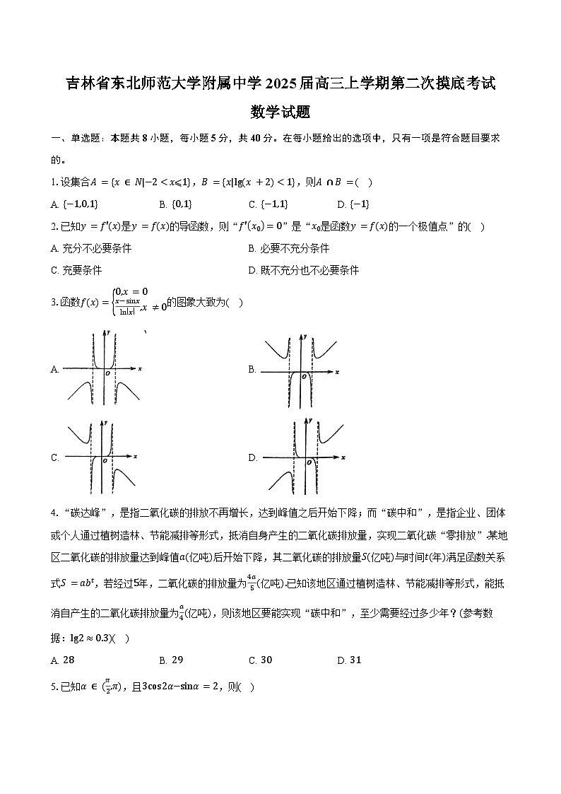 吉林省长春市东北师范大学附属中学2025届高三上学期第二次摸底考试数学试题(含答案)第1页