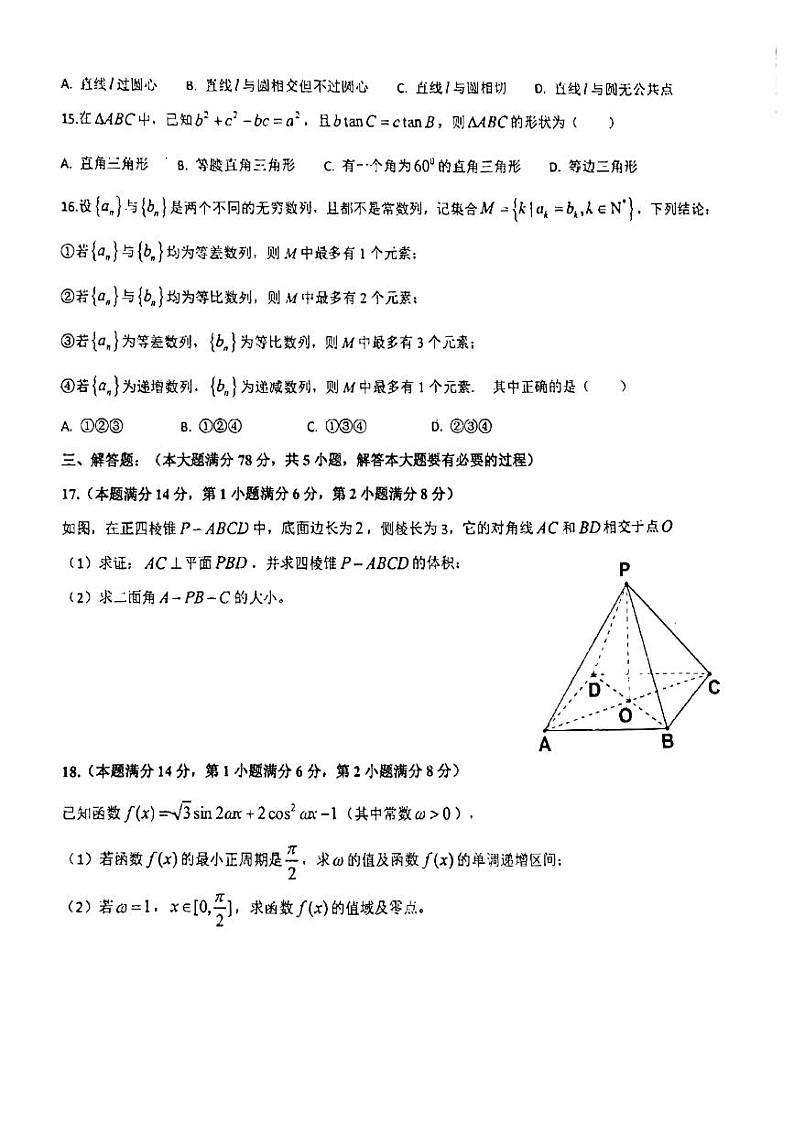 上海市闵行中学2024-2025学年高三上学期期中考试数学试卷第2页