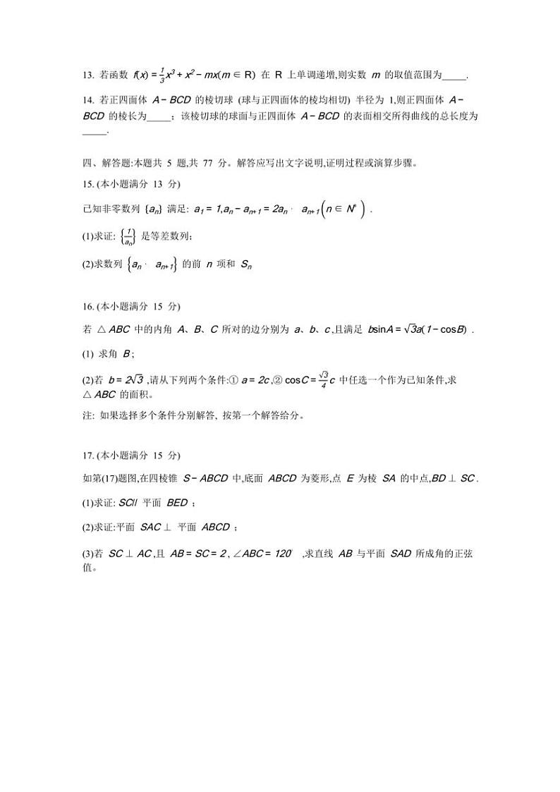 2024~2025学年重庆市育才中学校高三(上)12月月考数学试卷(含答案)第3页