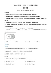 重庆市育才中学2024-2025学年高一上学期12月诊断性考试数学试题（Word版附解析）
