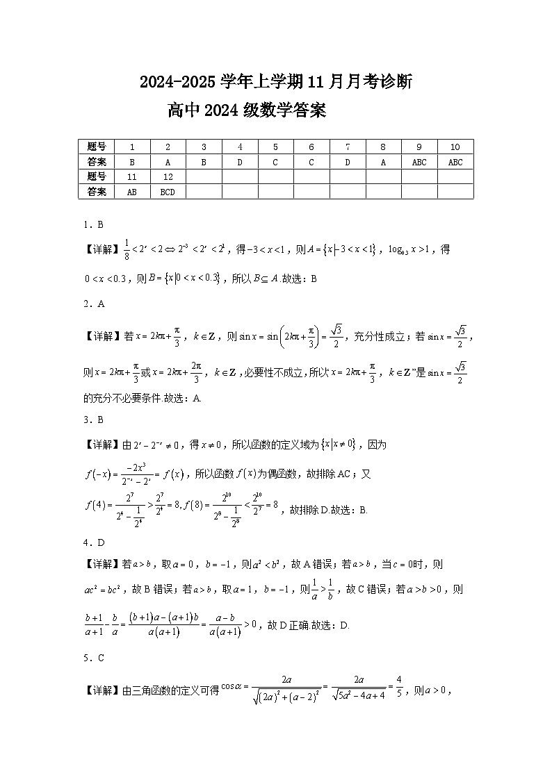 云南民大附中2024-2025学年高一数学月考试题答案第1页