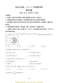 2024～2025学年重庆市育才中学高一(上)12月诊断性考试数学试卷(含答案)