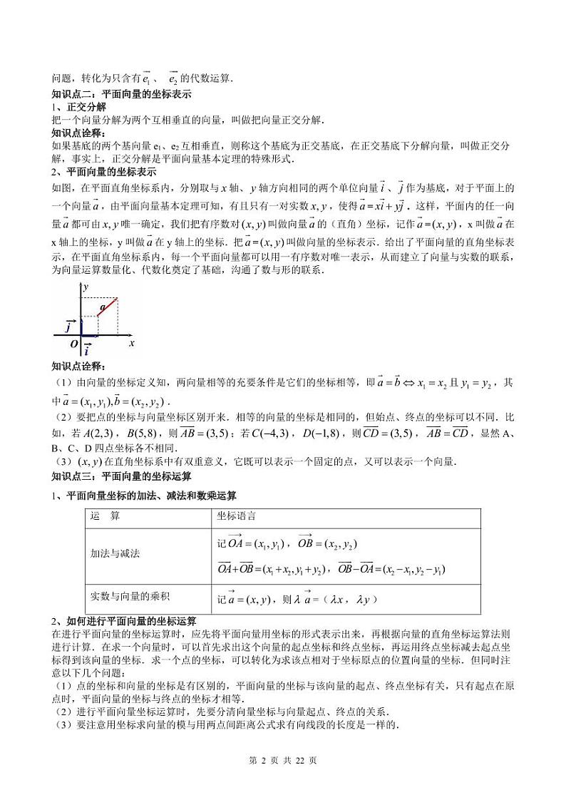 (预习课)人教A版高一数学寒假讲义第08讲 平面向量基本定理及坐标表示+巩固练习+随堂检测(教师版)第2页