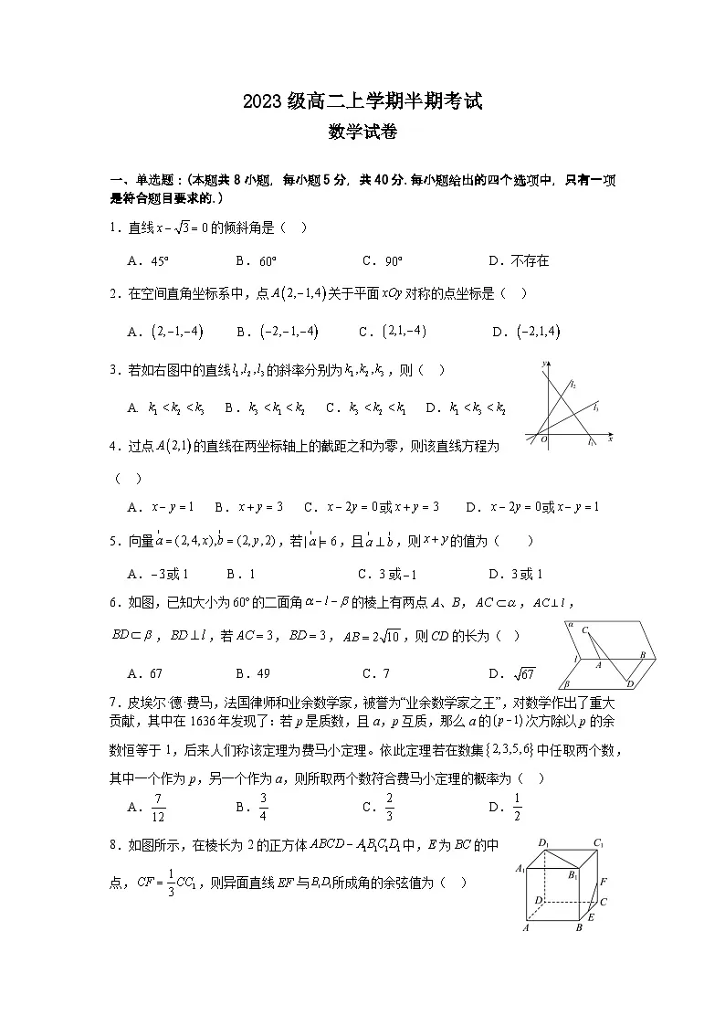 2023级高二上学期半期考试数学试卷第1页