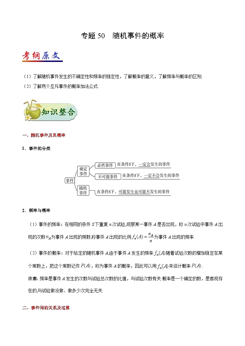 备战2025年高考理科数学考点一遍过学案考点50 随机事件的概率(附解析)第1页