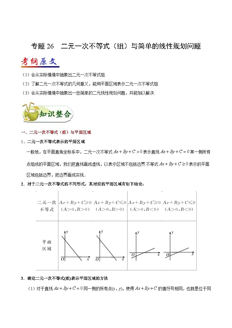 备战2025年高考理科数学考点一遍过学案考点26 二元一次不等式(组)与简单的线性规划问题(附解析)第1页