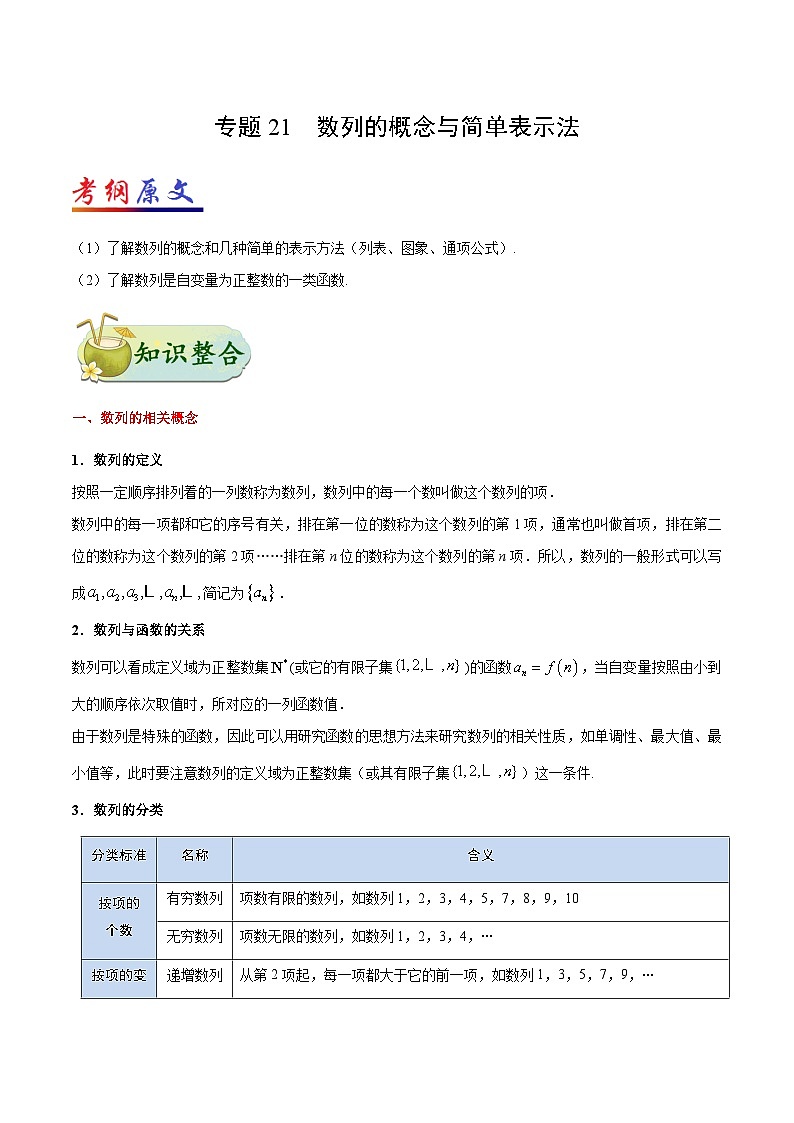 备战2025年高考理科数学考点一遍过学案考点21 数列的概念与简单表示法(附解析)第1页