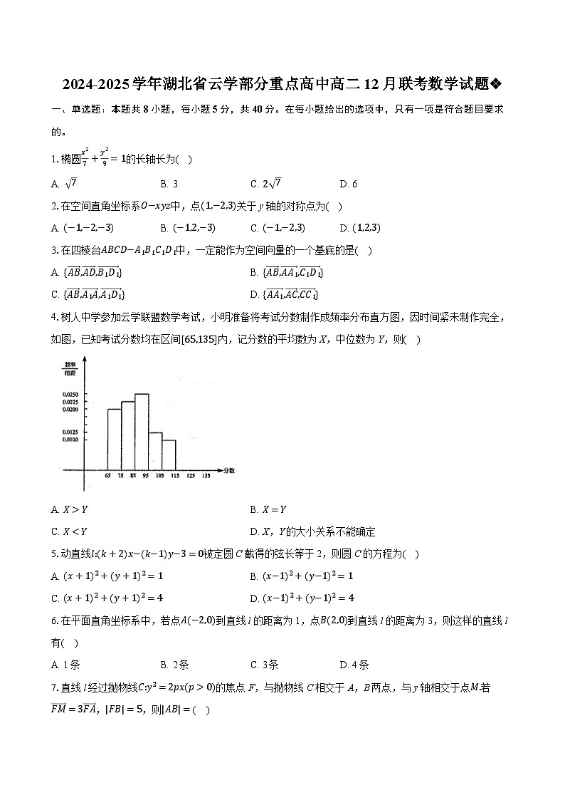 湖北省云学部分重点高中2024-2025学年高二上学期12月联考数学试题(Word版附解析)第1页