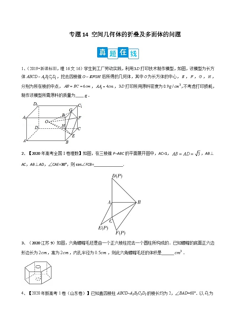新高考数学二轮培优训练专题14 空间几何体的折叠及多面体的问题(原卷版)第1页