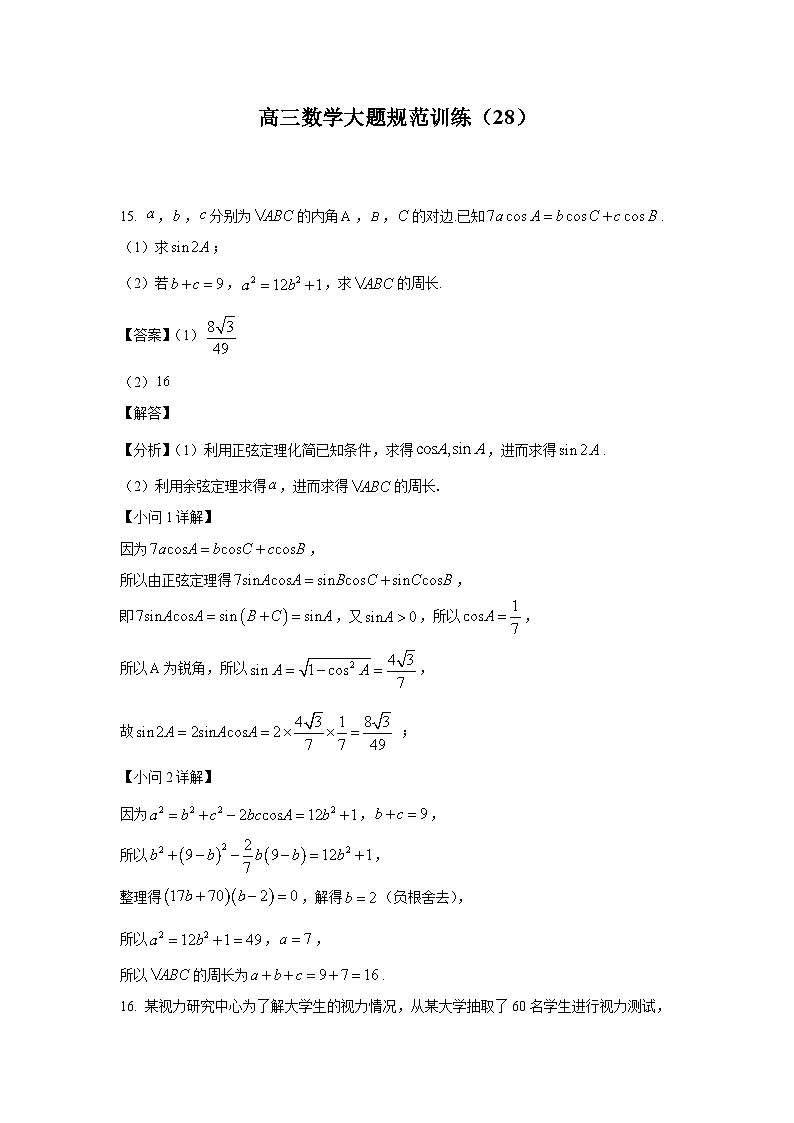 高三数学大题规范训练(28)(解析版)第1页