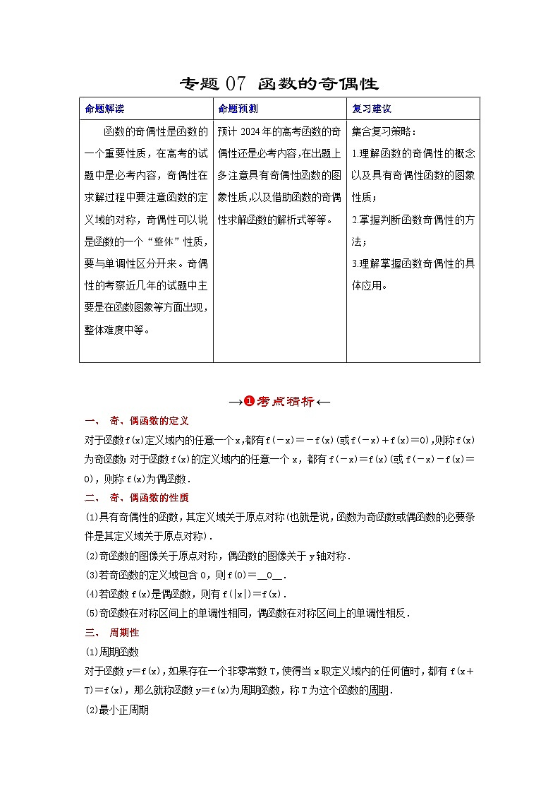 新高考数学一轮复习考点精讲+题型精练专题07 函数的奇偶性(解析版)第2页