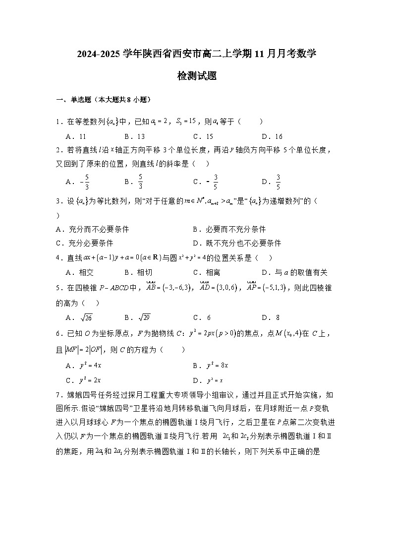 2024-2025学年陕西省西安市高二上学期11月月考数学检测试题(含解析)第1页