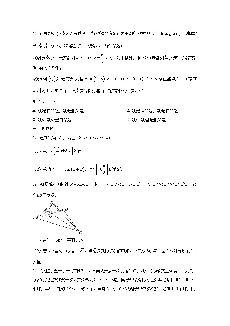 2024-2025学年上海市奉贤区高三上册11月期中数学检测试卷(含解析)第3页