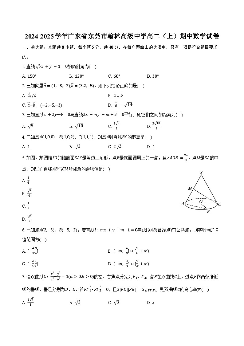 2024-2025学年广东省东莞市翰林高级中学高二(上)期中数学试卷(含答案)第1页