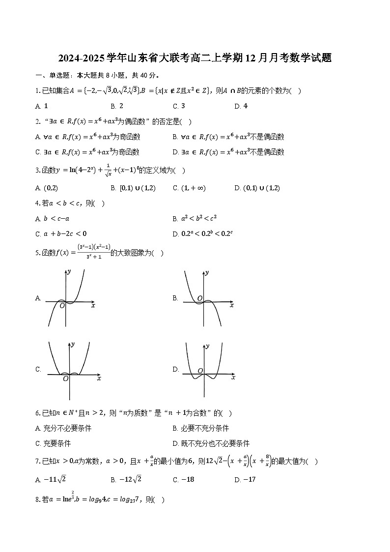 2024-2025学年山东省大联考高二上学期12月月考数学试题(含答案)第1页