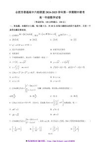 2024～2025学年安徽省合肥市普通高中六校联盟高一上期中数学试卷(含答案)