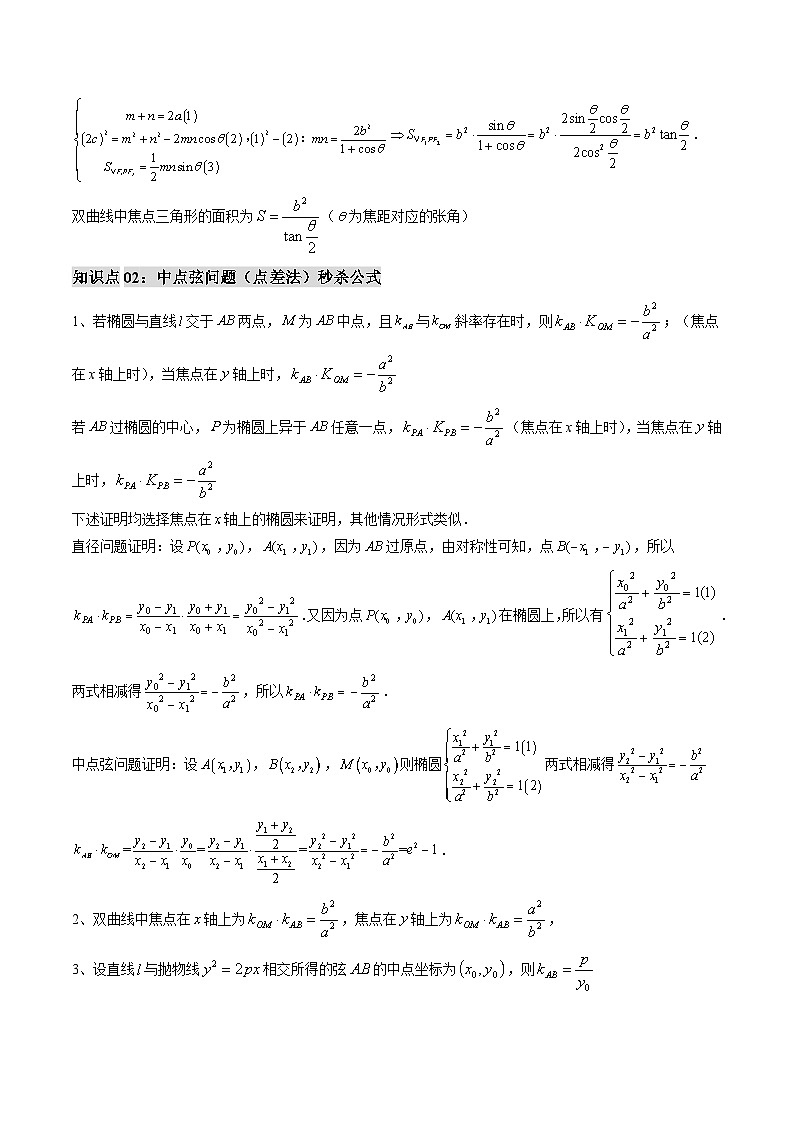 专题06 圆锥曲线选填题秒杀技巧(思维导图+知识串讲+八大题型+过关检测)(解析版)第2页