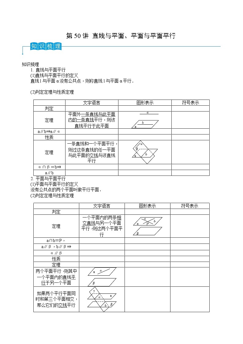 新高考数学一轮复习考点分类讲与练第50讲 直线与平面、平面与平面平行(原卷版)第1页