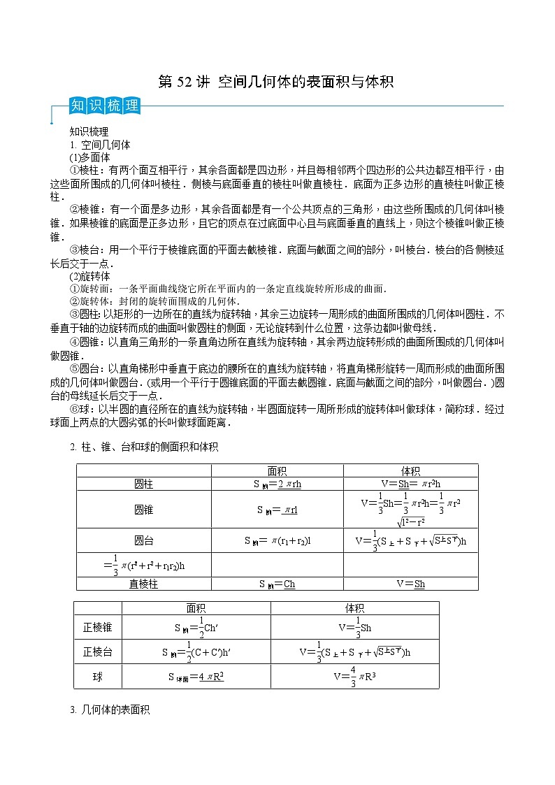 新高考数学一轮复习考点分类讲与练第52讲 空间几何体的表面积与体积(解析版)第1页