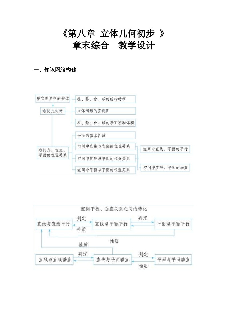 人教A版高中数学(必修第二册)同步教学设计第8章 立体几何初步 章末综合第1页