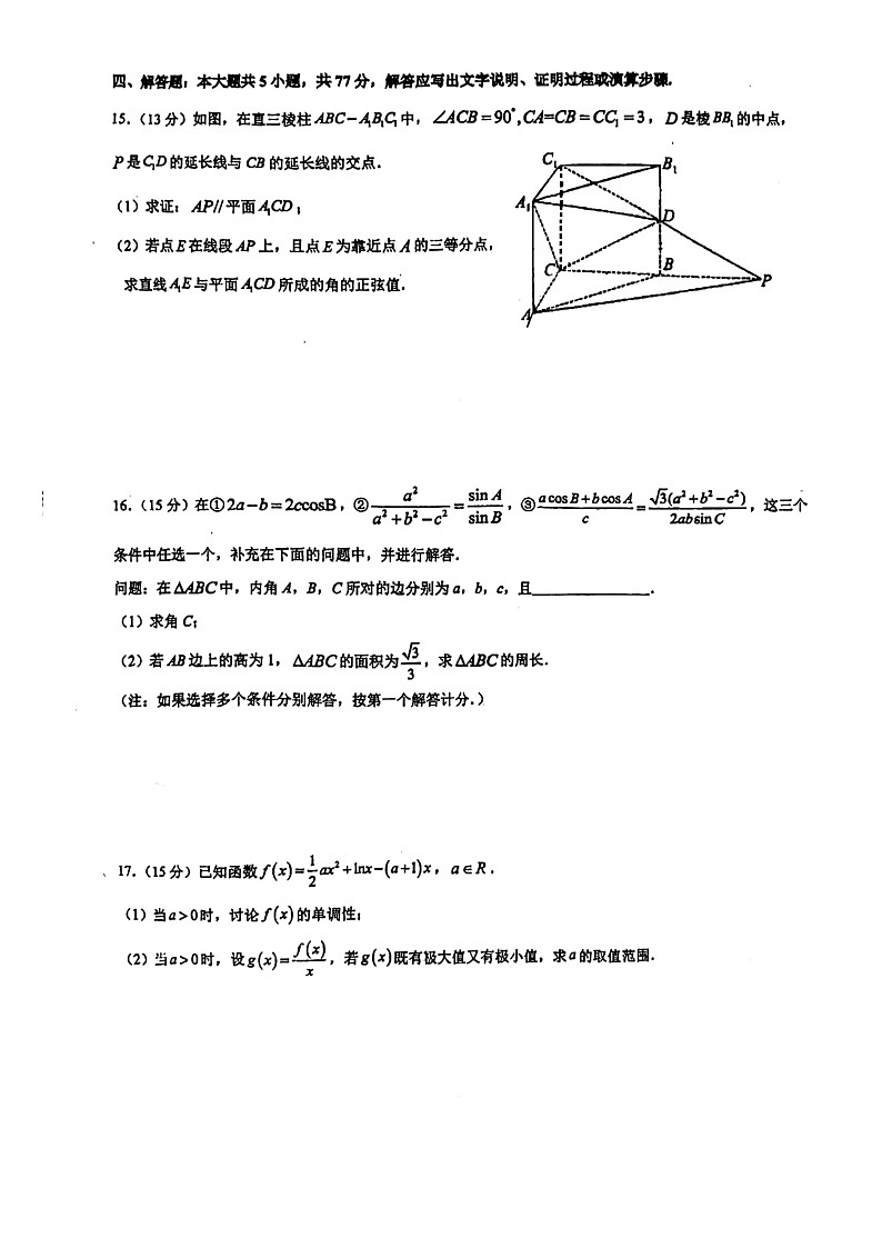 福建省泉州市安溪一中,惠安一中,养正中学,实验中学2024-2025学年高三上学期11月期中联考数学试题第3页