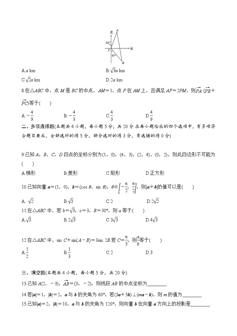 人教A版高中数学(必修第二册)同步分层练习第6章 平面向量及其应用 综合(原卷版)第2页