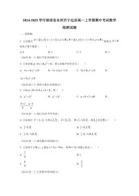 2024-2025学年湖南省永州市宁远县高一上学期期中考试数学检测试题（含解析）