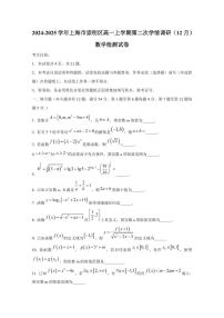 2024-2025学年上海市崇明区高一上学期第二次学情调研（12月）数学检测试卷（含解析）