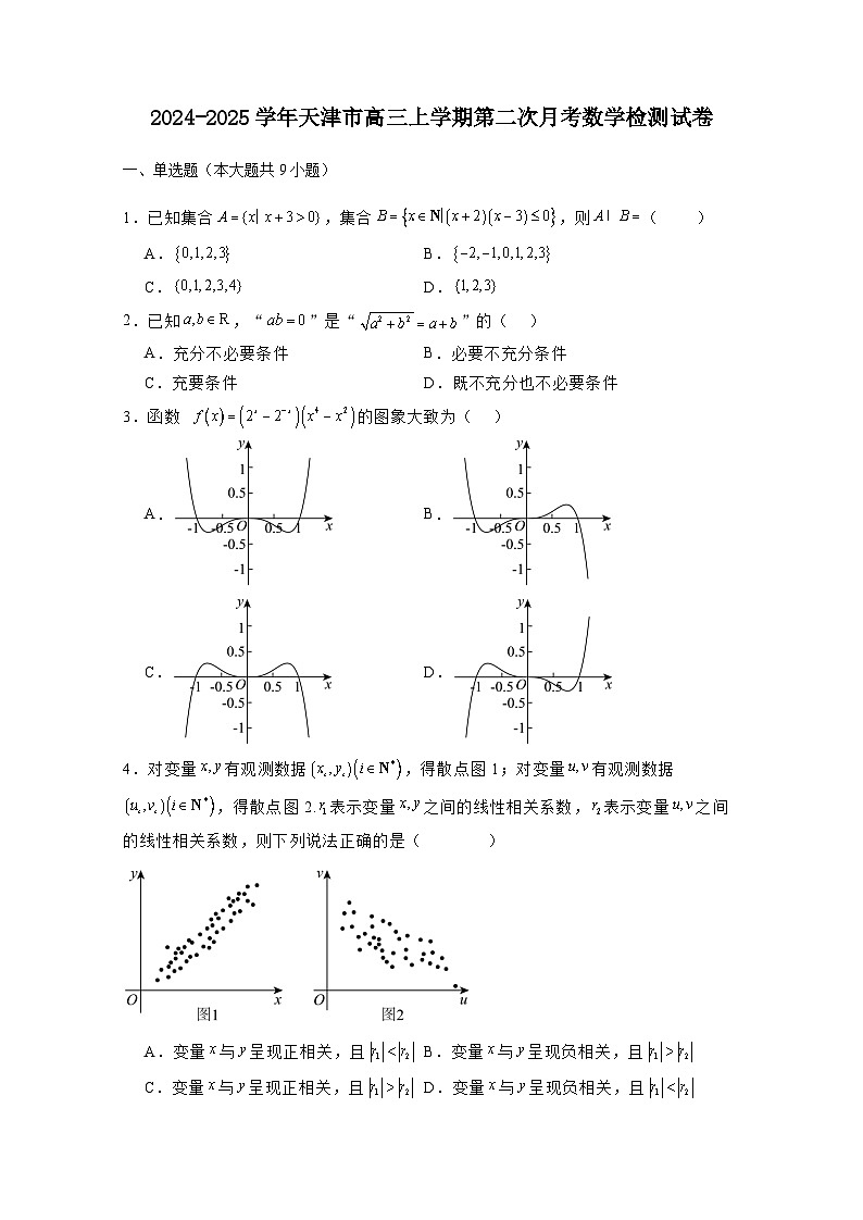 2024-2025学年天津市高三上册第二次月考数学检测试卷1(含解析)第1页
