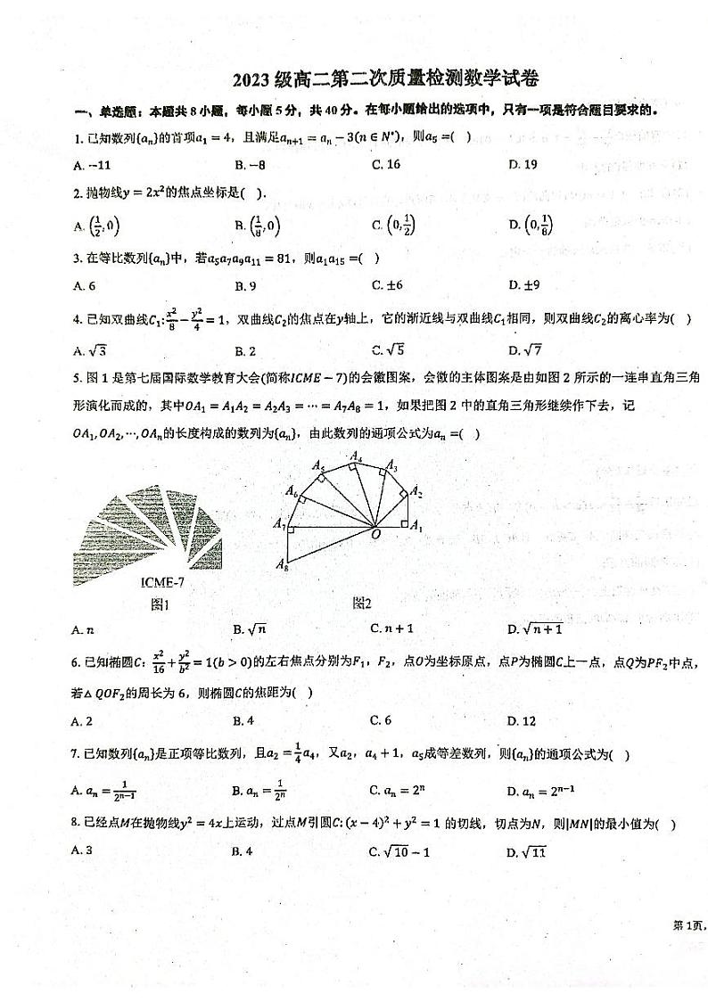 山东省莱州市第一中学2024-2025学年高二上学期第二次质量检测数学试题第1页