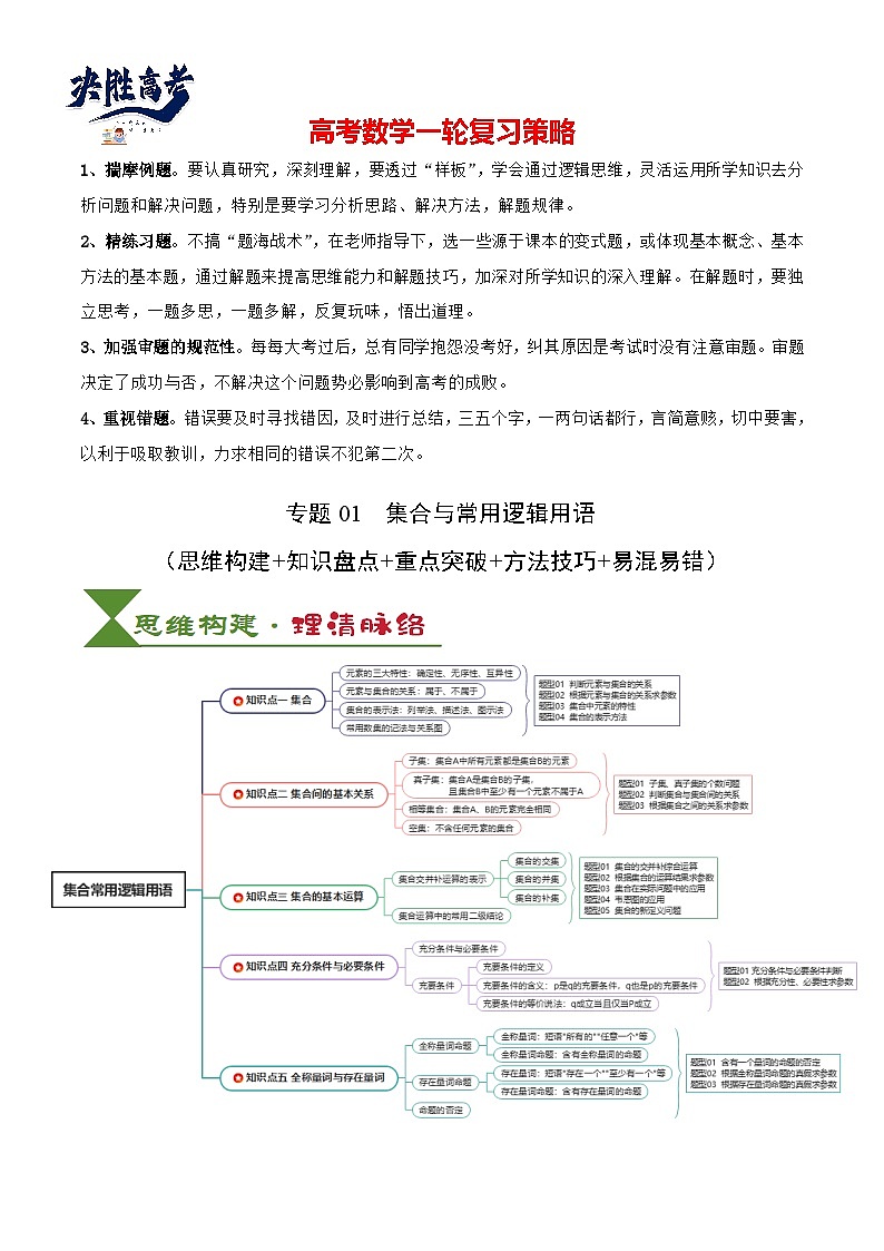 专题01 集合与常用逻辑用语(原卷版)第1页