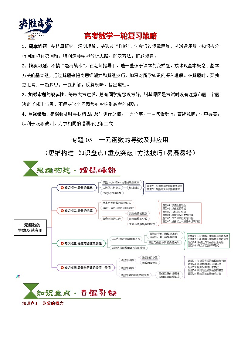 专题05 一元函数的导数及其应用(4知识点+8重难点+6技巧+4易错)(原卷版)第1页