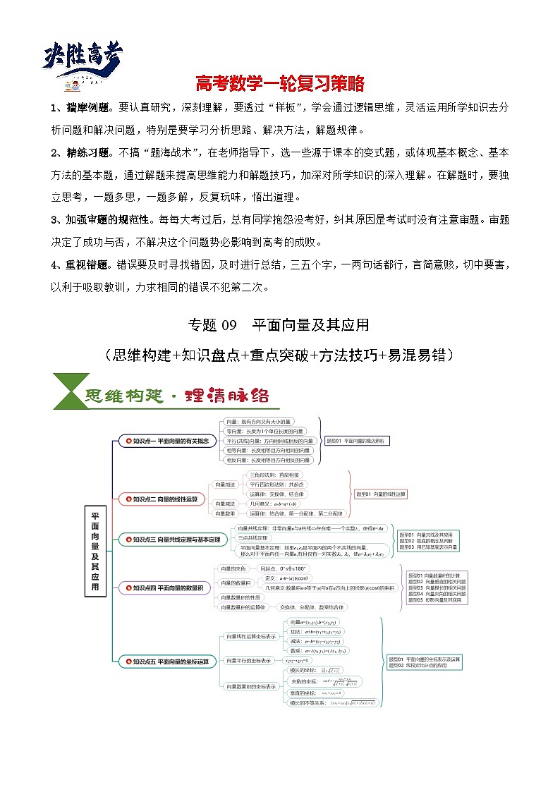 专题09 平面向量及其应用(5知识点+4重难点+8方法技巧+6易错易混)(原卷版)第1页