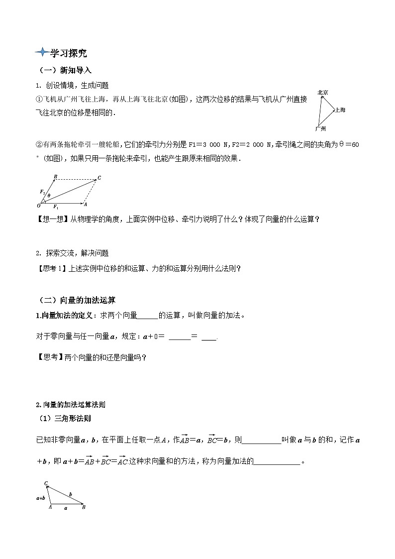 人教A版高中数学(必修第二册)导学案6.2.1向量的加法运算(原卷版)第2页