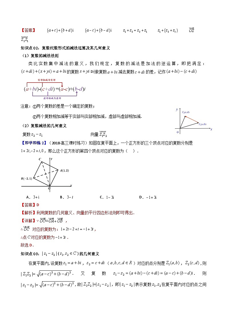 人教A版高中数学(必修第二册)同步讲与练第03讲 7.2.1 复数的加、减运算及其几何意义(解析版)第3页