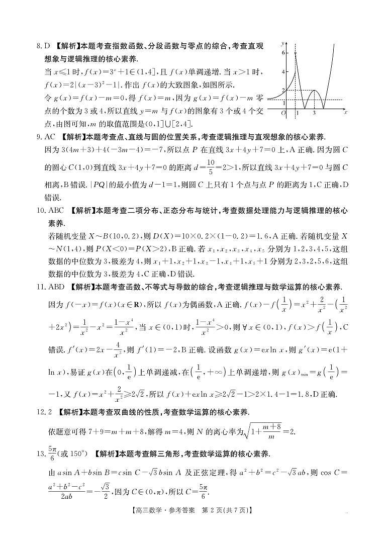 2025届高中毕业班第一次适应性测试数学答案第2页