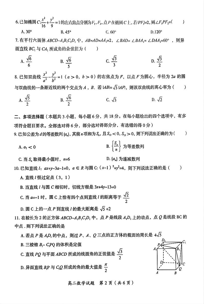 湖南省郴州市2024-2025学年高二上学期期末教学质量监测数学试卷第2页