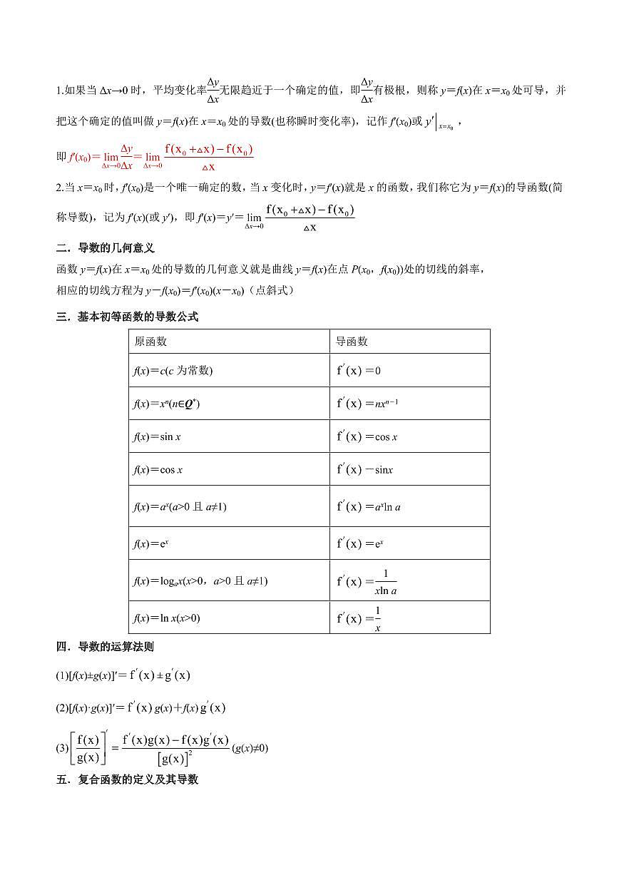 4.1 導(dǎo)數(shù)的概念及其意義、導(dǎo)數(shù)的運(yùn)算（精講）（教師版） 2024年高考數(shù)學(xué)一輪復(fù)習(xí)一隅三反系列（新高考）第2頁