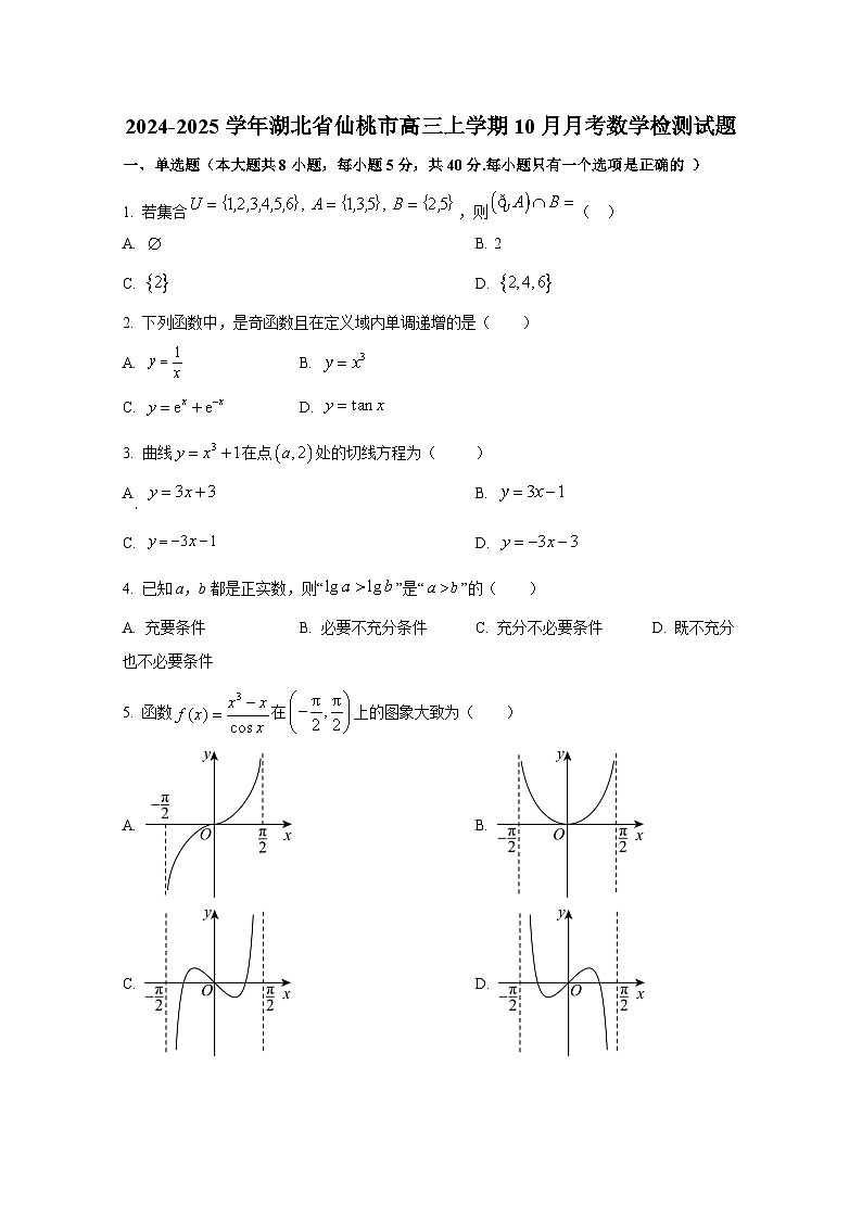 2024-2025学年湖北省仙桃市高三上学期10月月考数学检测试题第1页