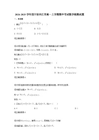 2024-2025学年四川省内江市高一上学期期中考试数学检测试题（含解析）