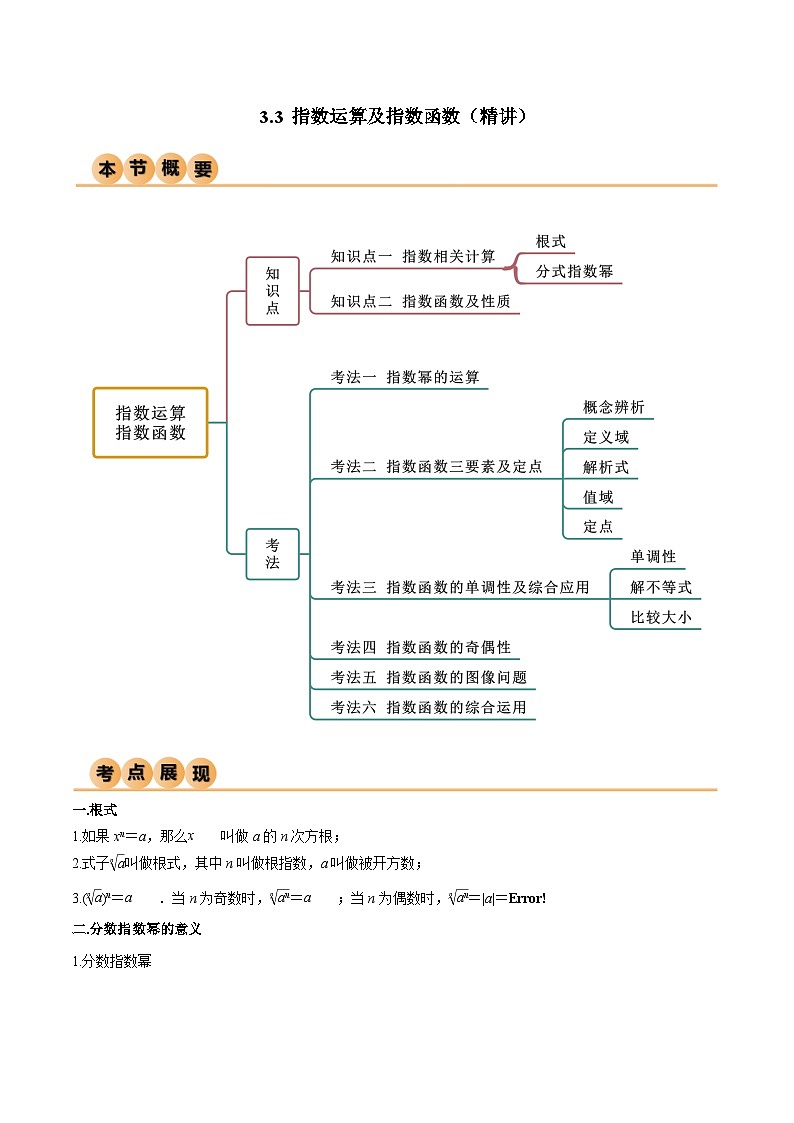 2024年数学高考一轮复习指数运算及指数函数试卷第1页