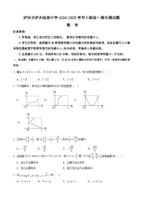 四川省泸州高级中学2024-2025学年高一上学期期末测试数学试卷（Word版附答案）