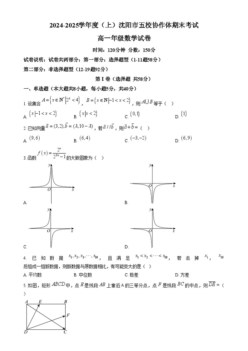 辽宁省沈阳市五校协作体2024-2025学年高一上学期期末联考数学试题无答案第1页